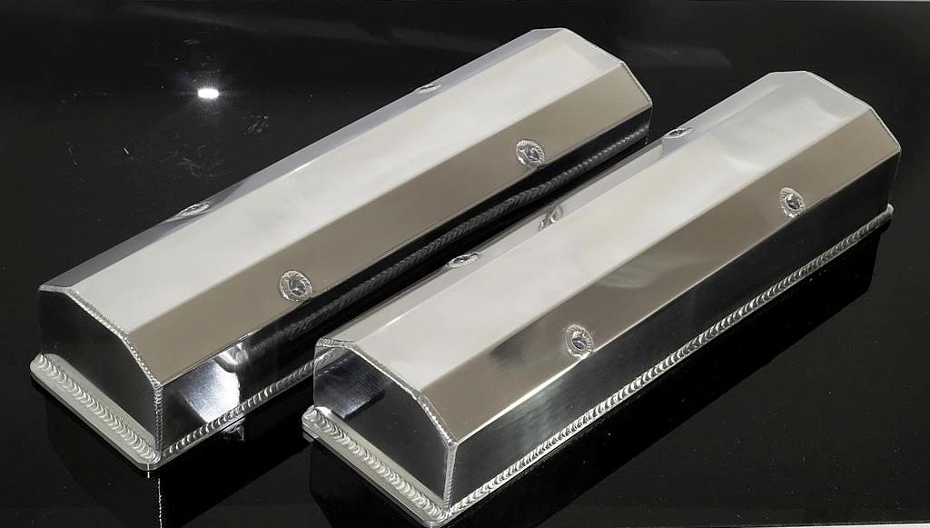SBC CHEVY POLISHED FABRICATED TALL ALUMINUM VALVE COVERS NO ACC. HOLES